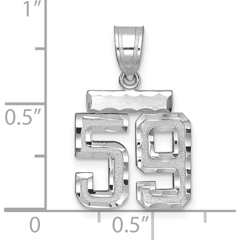 14K White Gold Small Brushed Diamond-Cut Number 59 Pendant - Elegant White Gold Charm by Oro Pregiato