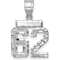 14K White Gold Small Brushed Diamond-Cut Number 62 Pendant with Rhodium Plating by Oro Pregiato