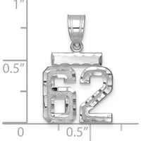14K White Gold Small Brushed Diamond-Cut Number 62 Pendant with Rhodium Plating by Oro Pregiato