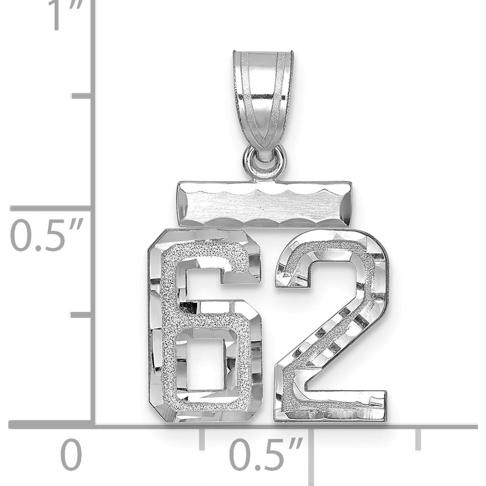14K White Gold Small Brushed Diamond-Cut Number 62 Pendant with Rhodium Plating by Oro Pregiato