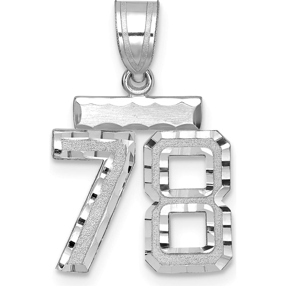 14K White Gold Small Brushed Diamond-Cut Number 78 Charm - Rhodium Plated by Oro Pregiato