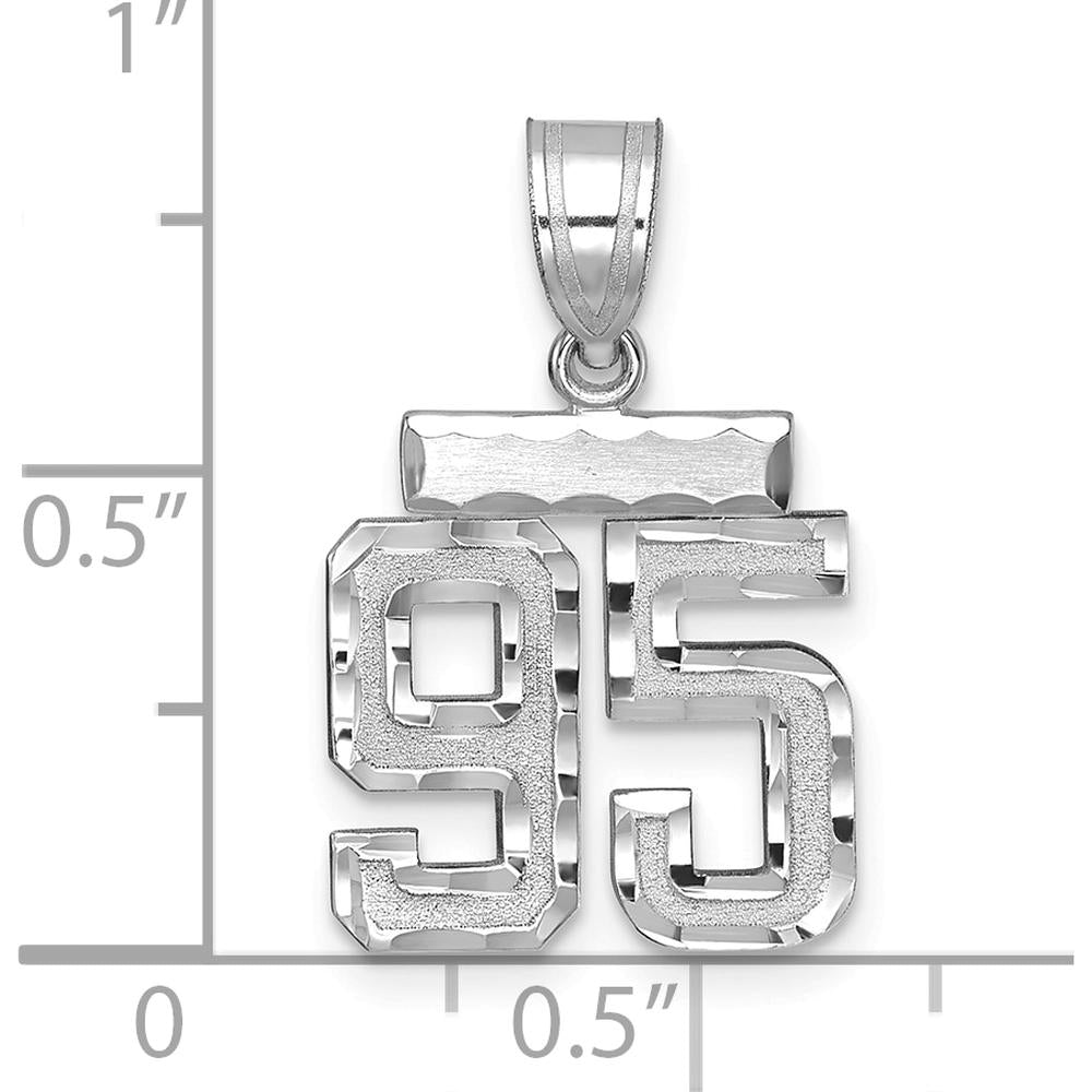 14K White Gold Small Brushed Diamond-Cut Number 95 Charm - Rhodium Plated, Polished Finish by Oro Pregiato