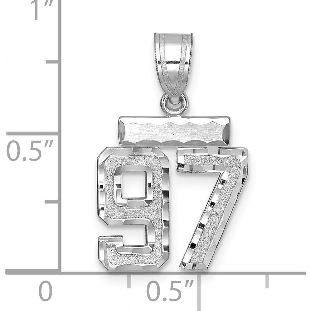 14K White Gold Small Brushed Diamond-Cut Number 97 Charm Pendant with Rhodium Plating by Oro Pregiato
