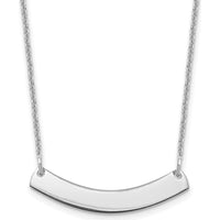 14K White Gold Small Curved Blank Bar Necklace with Rhodium Plating - 18" Cable Chain by Oro Pregiato