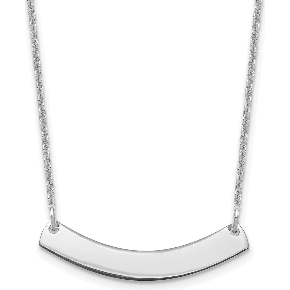 14K White Gold Small Curved Blank Bar Necklace with Rhodium Plating - 18" Cable Chain by Oro Pregiato