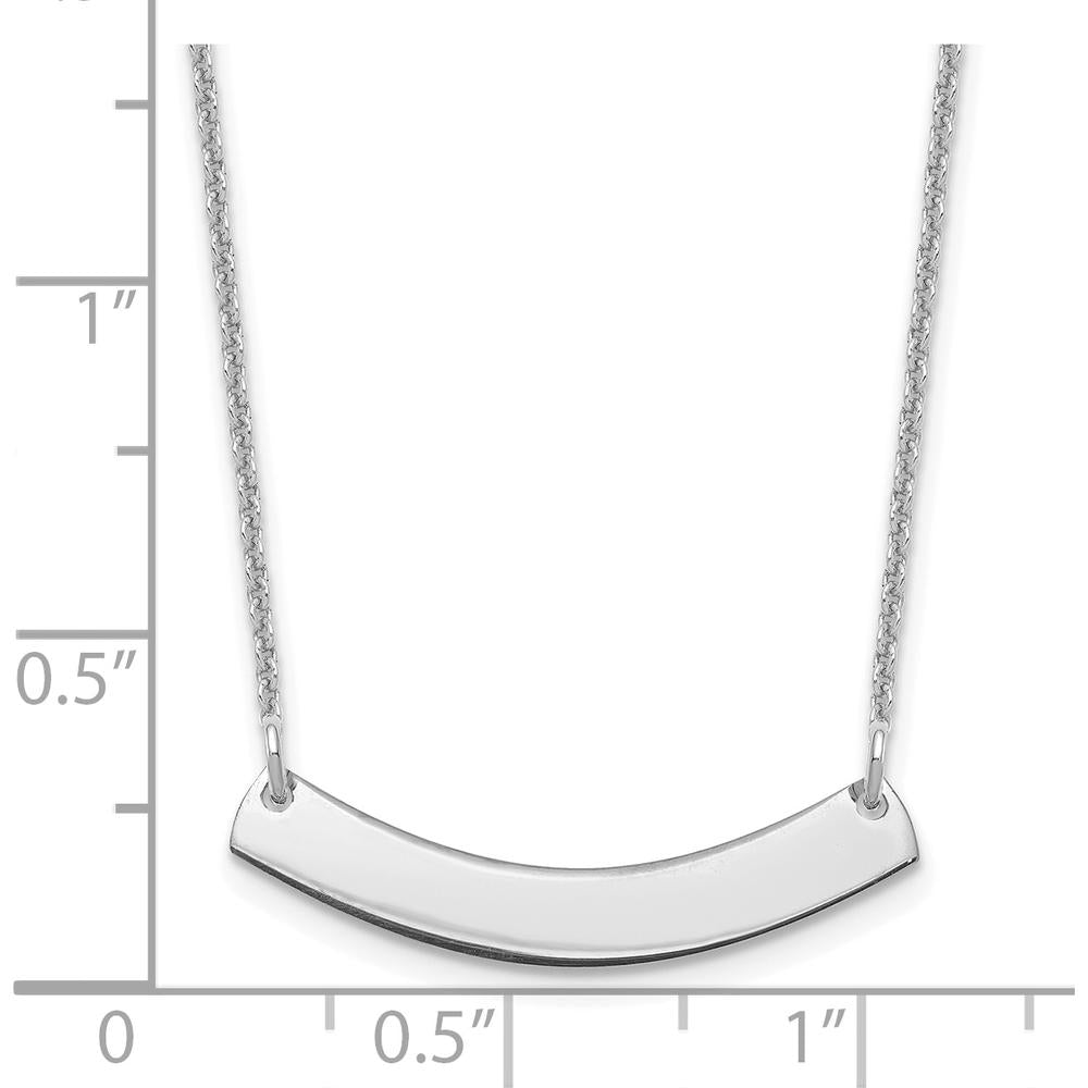 14K White Gold Small Curved Blank Bar Necklace with Rhodium Plating - 18" Cable Chain by Oro Pregiato