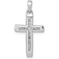 14K White Gold Small Diamond Cross Pendant with Round Diamonds - 0.018 Carat Total Diamond Weight by Monteluci Fine Jewelry