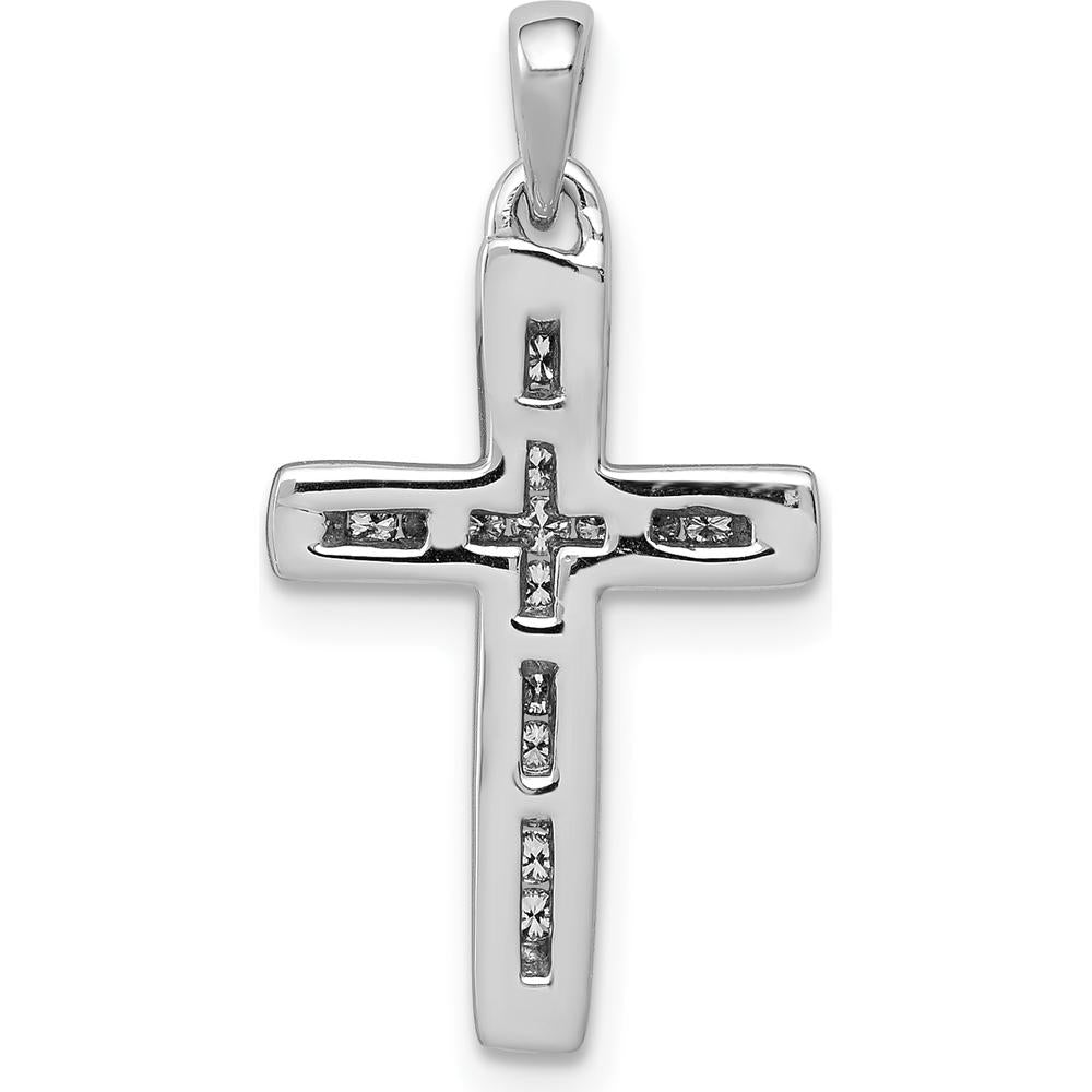14K White Gold Small Diamond Cross Pendant with Round Diamonds - 0.018 Carat Total Diamond Weight by Monteluci Fine Jewelry