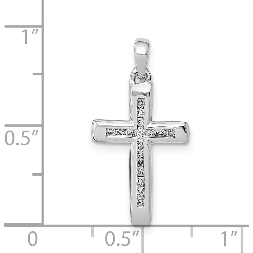 14K White Gold Small Diamond Cross Pendant with Round Diamonds - 0.018 Carat Total Diamond Weight by Monteluci Fine Jewelry