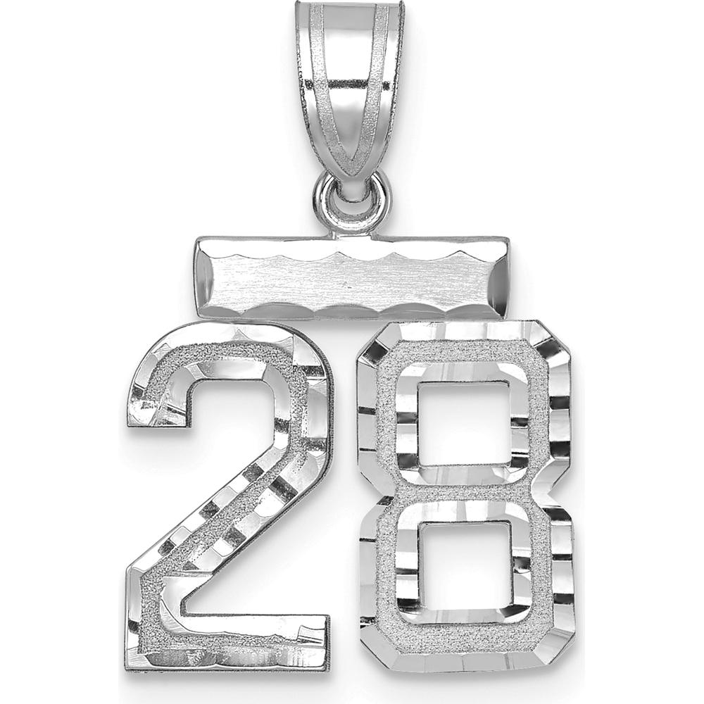 14K White Gold Small Diamond-Cut Brushed Number 28 Pendant by Oro Pregiato