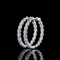 14K White Gold Small Diamond Hoop Earrings with Round Brilliant Cut Lab Grown Diamonds - 7.51 Carat Total Diamond Weight - Covaloro Fine Jewelry