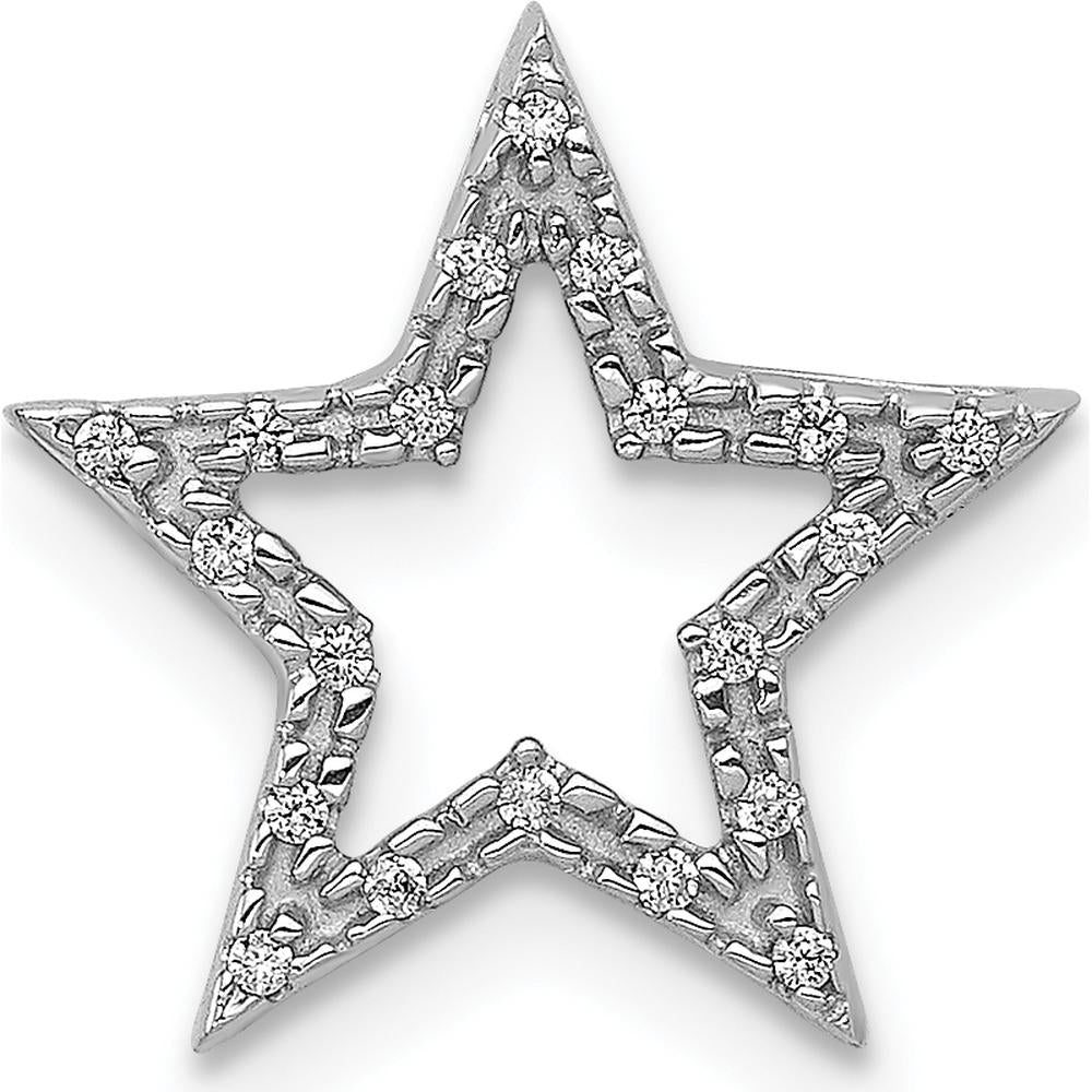 14K White Gold Small Diamond Star Chain Slide Pendant with 20 Round Diamonds - 0.05 Carat Total Diamond Weight by Oro Pregiato