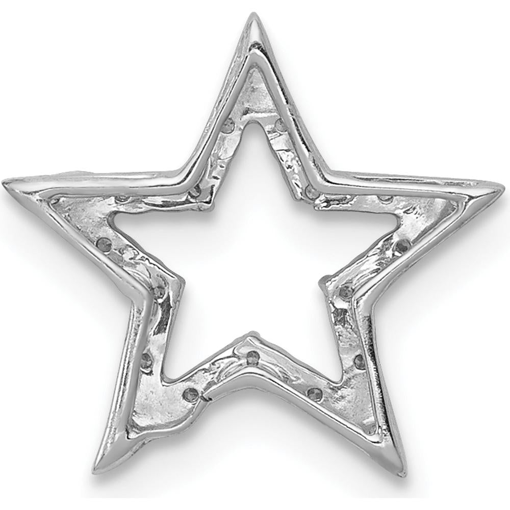 14K White Gold Small Diamond Star Chain Slide Pendant with 20 Round Diamonds - 0.05 Carat Total Diamond Weight by Oro Pregiato