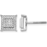 14K White Gold Small Double Square Bezel Post Earrings with 88 Round Diamonds - 0.0027 Carat Total Diamond Weight by Monteluci Fine Jewelry