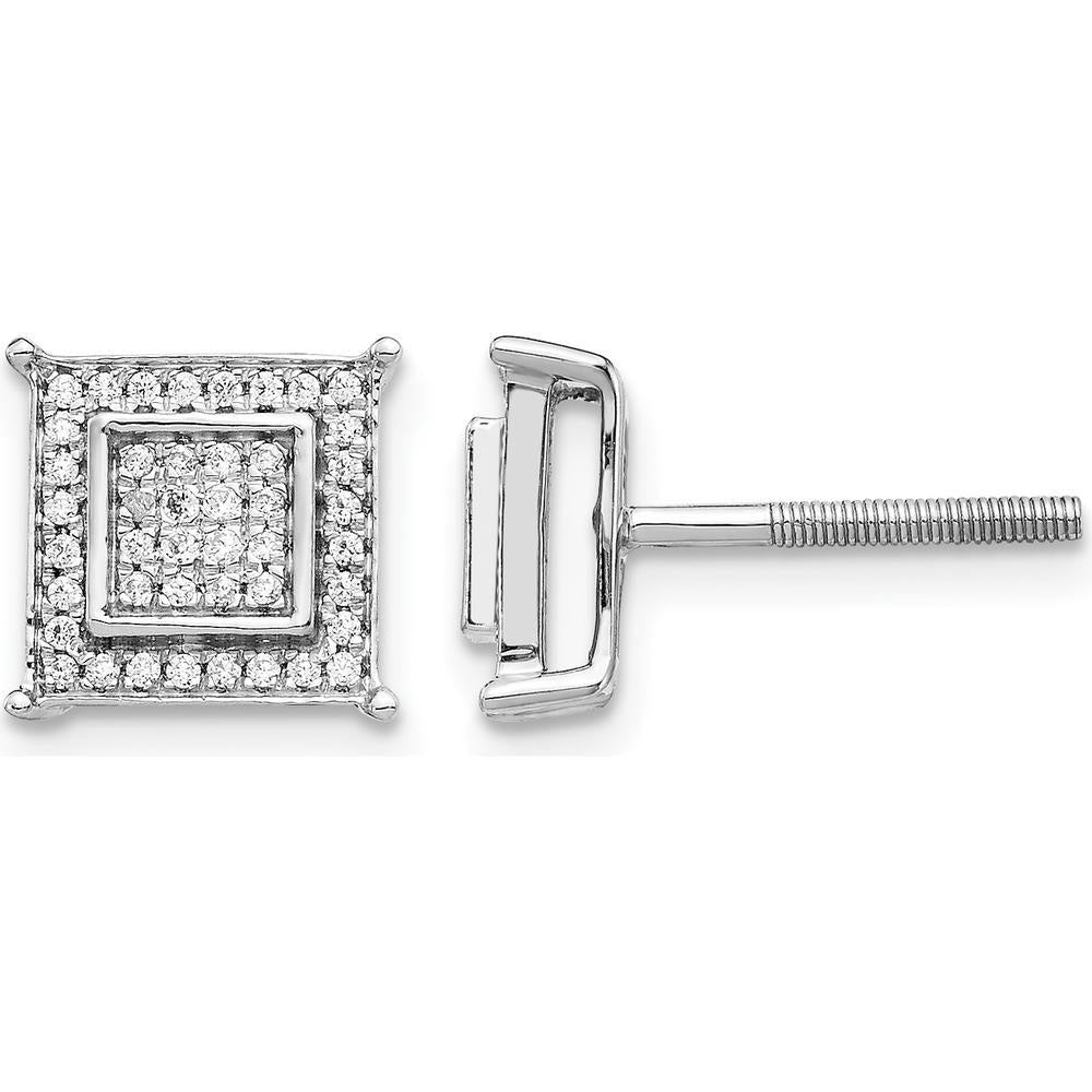 14K White Gold Small Double Square Bezel Post Earrings with 88 Round Diamonds - 0.0027 Carat Total Diamond Weight by Monteluci Fine Jewelry