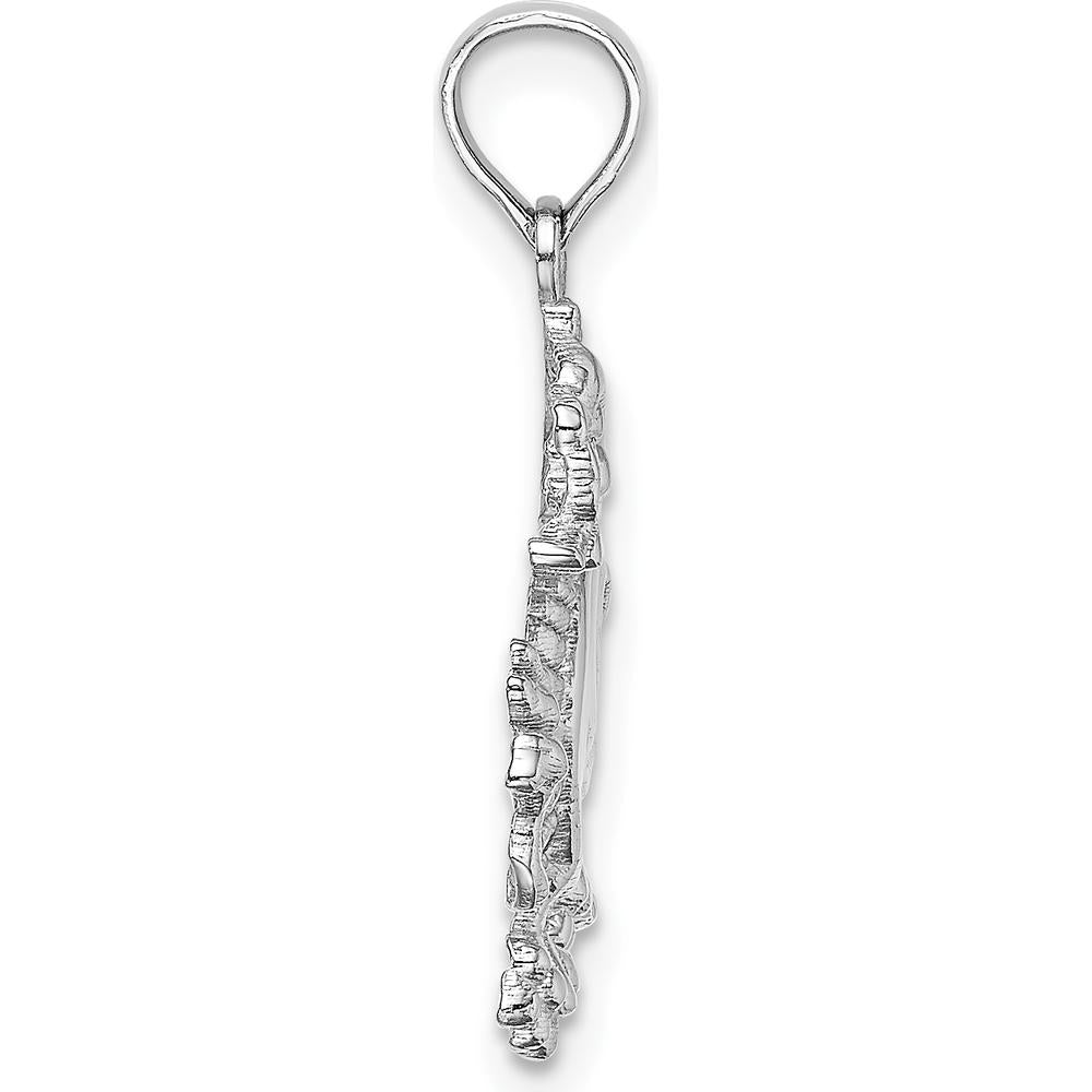 14K White Gold Small Dragon Charm Pendant with Rhodium Plating by Oro Pregiato