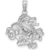 14K White Gold Small Dragon Charm Pendant with Rhodium Plating by Oro Pregiato