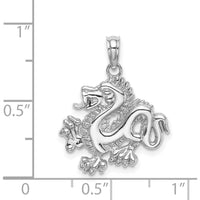 14K White Gold Small Dragon Charm Pendant with Rhodium Plating by Oro Pregiato