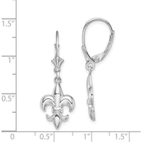 14K White Gold Small Fleur-de-Lis Drop Earrings with Leverback Closure - 33mm Length by 0