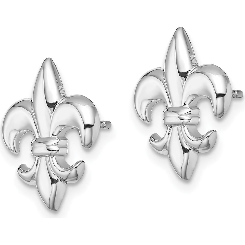 14K White Gold Small Fleur-De-Lis Post Earrings by 0