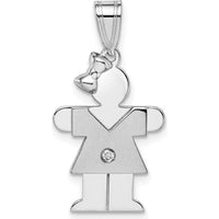14K White Gold Small Girl Charm with Bow and Round Diamond - 0.015 Carat Total Diamond Weight by Oro Pregiato
