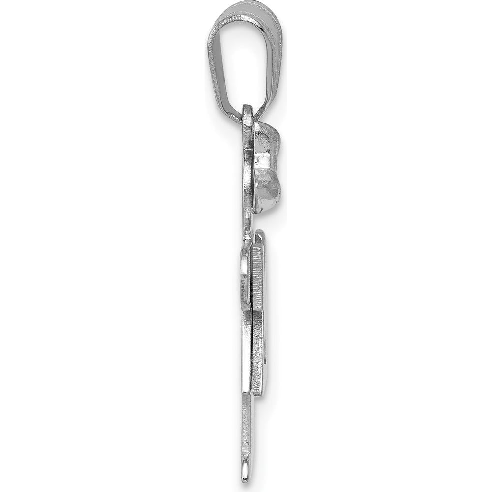 14K White Gold Small Girl Charm with Bow and Round Diamond - 0.015 Carat Total Diamond Weight by Oro Pregiato