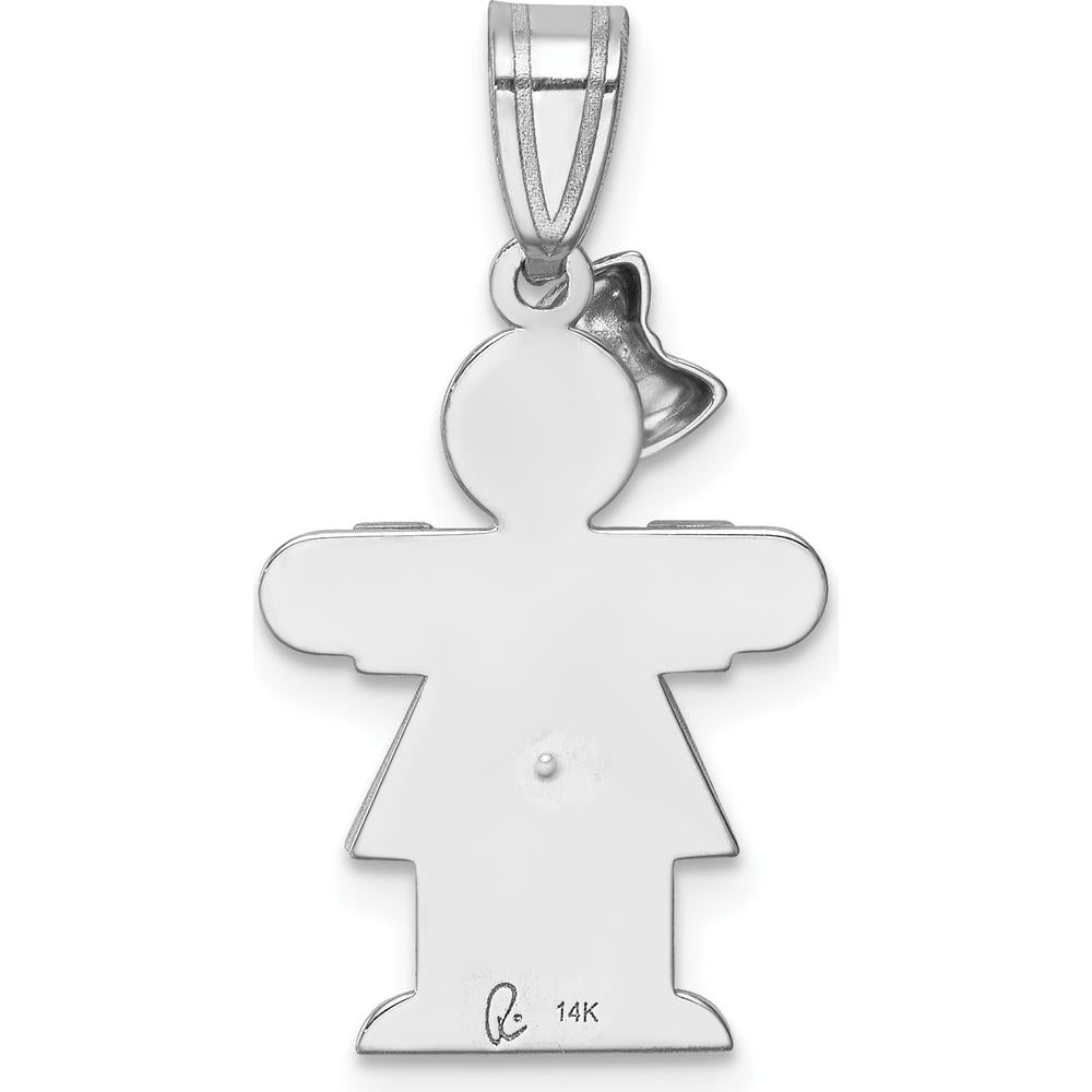 14K White Gold Small Girl Charm with Bow and Round Diamond - 0.015 Carat Total Diamond Weight by Oro Pregiato