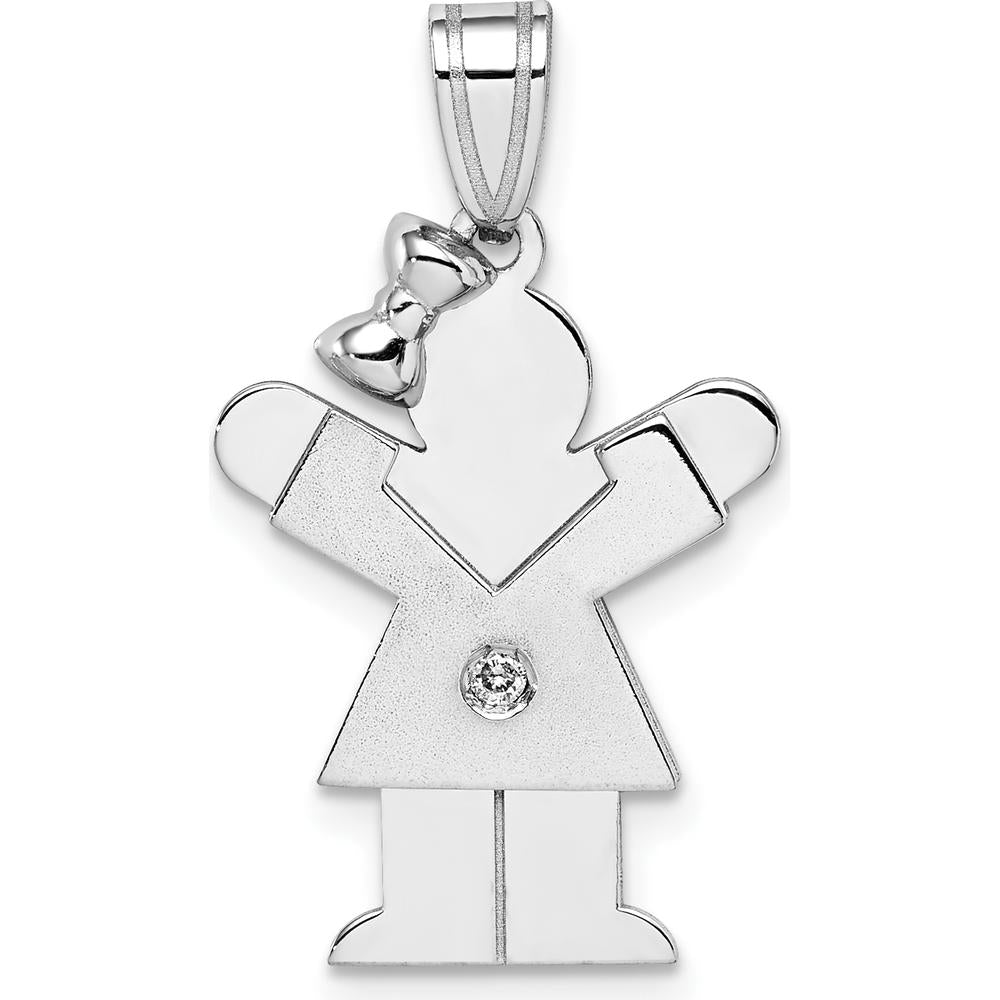 14K White Gold Small Girl with Bow on Left Diamond Love Charm - 0.015 Carat Diamond by Oro Pregiato