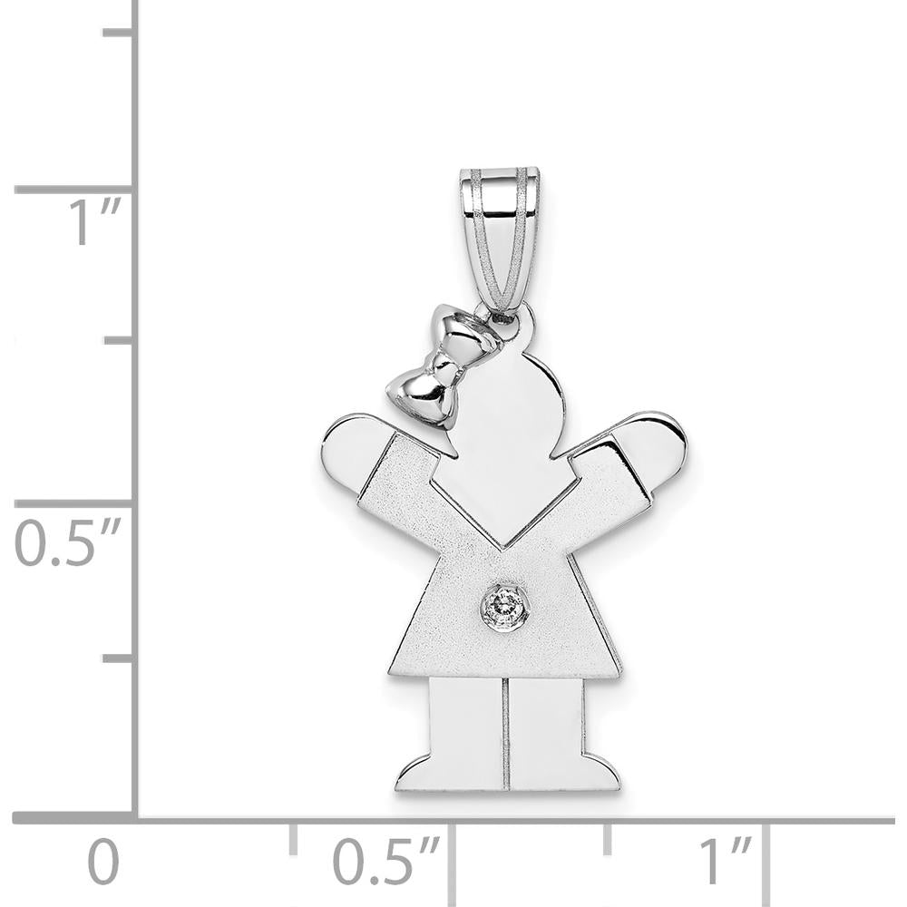 14K White Gold Small Girl with Bow on Left Diamond Love Charm - 0.015 Carat Diamond by Oro Pregiato