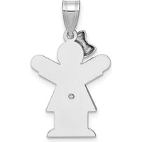 14K White Gold Small Girl with Bow on Left Diamond Love Charm - 0.015 Carat Diamond by Oro Pregiato