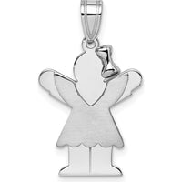 14K White Gold Small Girl with Ruffles and Bow Engravable Love Charm Pendant by Oro Pregiato