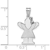 14K White Gold Small Girl with Ruffles and Bow Engravable Love Charm Pendant by Oro Pregiato