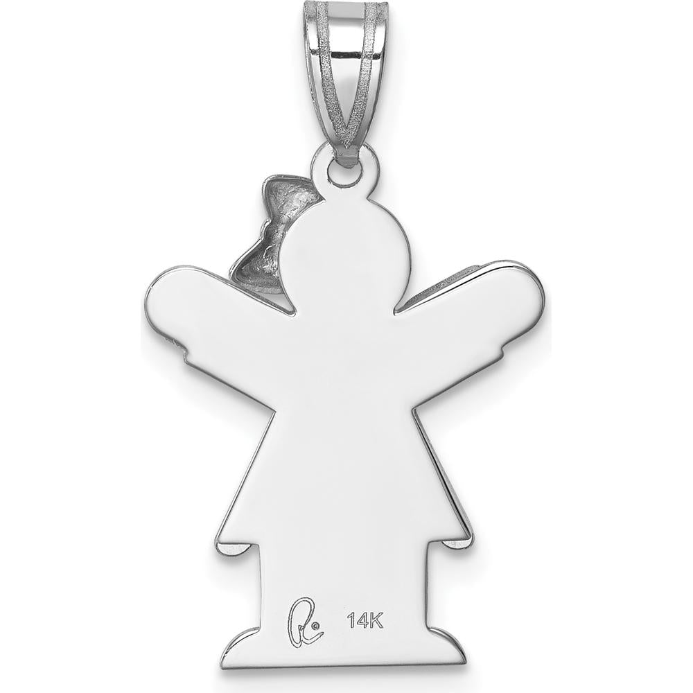 14K White Gold Small Girl with Ruffles and Bow Engravable Love Charm Pendant by Oro Pregiato
