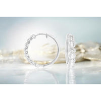 14K White Gold Small Hoop Earrings with Baguette and Round Diamond Pattern - 0.50 Carat Total Diamond Weight - Royal Jewelry