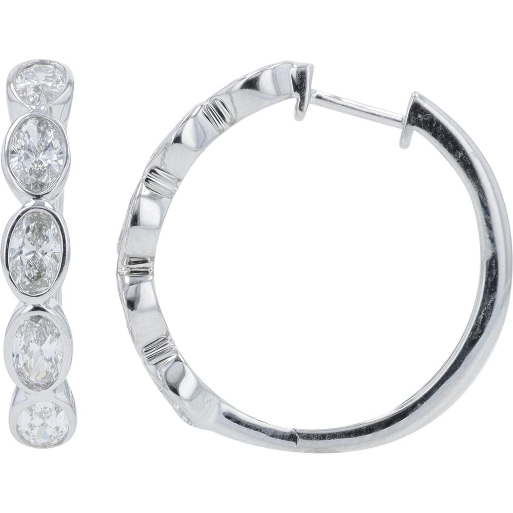 14K White Gold Small Hoop Earrings with Bezel-Set Oval Lab-Grown Diamonds - 2.00 Carats Total Diamond Weight