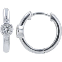 14K White Gold Small Hoop Earrings with Bezel Set Round Diamonds - 0.10 Carat Total Diamond Weight