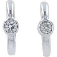 14K White Gold Small Hoop Earrings with Bezel Set Round Diamonds - 0.10 Carat Total Diamond Weight