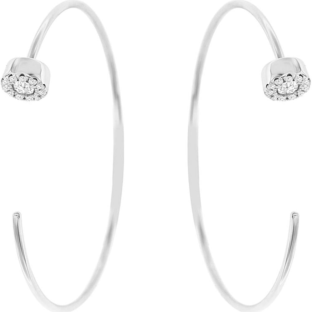 14K White Gold Small Hoop Earrings with Floral Diamond Cluster – 0.20 Carat Total Diamond Weight - Royal Jewelry