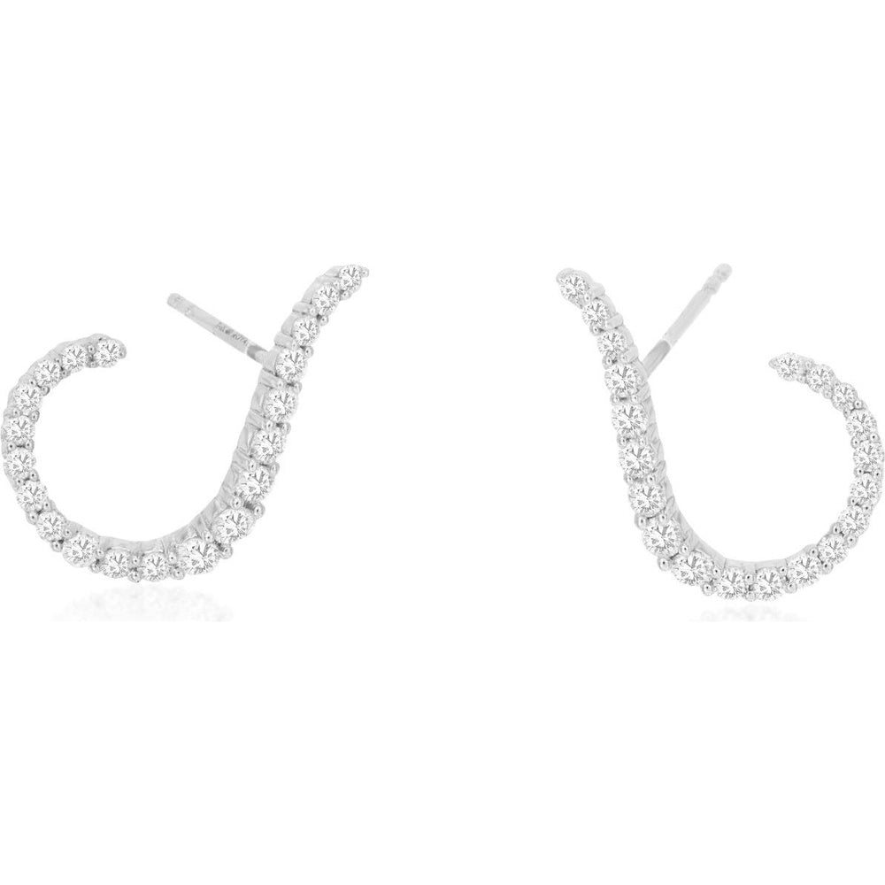 14K White Gold Small Hoop Earrings with Prong-Set Round Brilliant Diamonds - 0.80 Carat Total Diamond Weight - Royal Jewelry