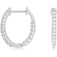 14K White Gold Small Hoop Earrings with Prong Set Round Diamonds - 0.48 Carat Total Diamond Weight - Royal Jewelry