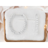14K White Gold Small Hoop Earrings with Prong Set Round Diamonds - 0.48 Carat Total Diamond Weight - Royal Jewelry