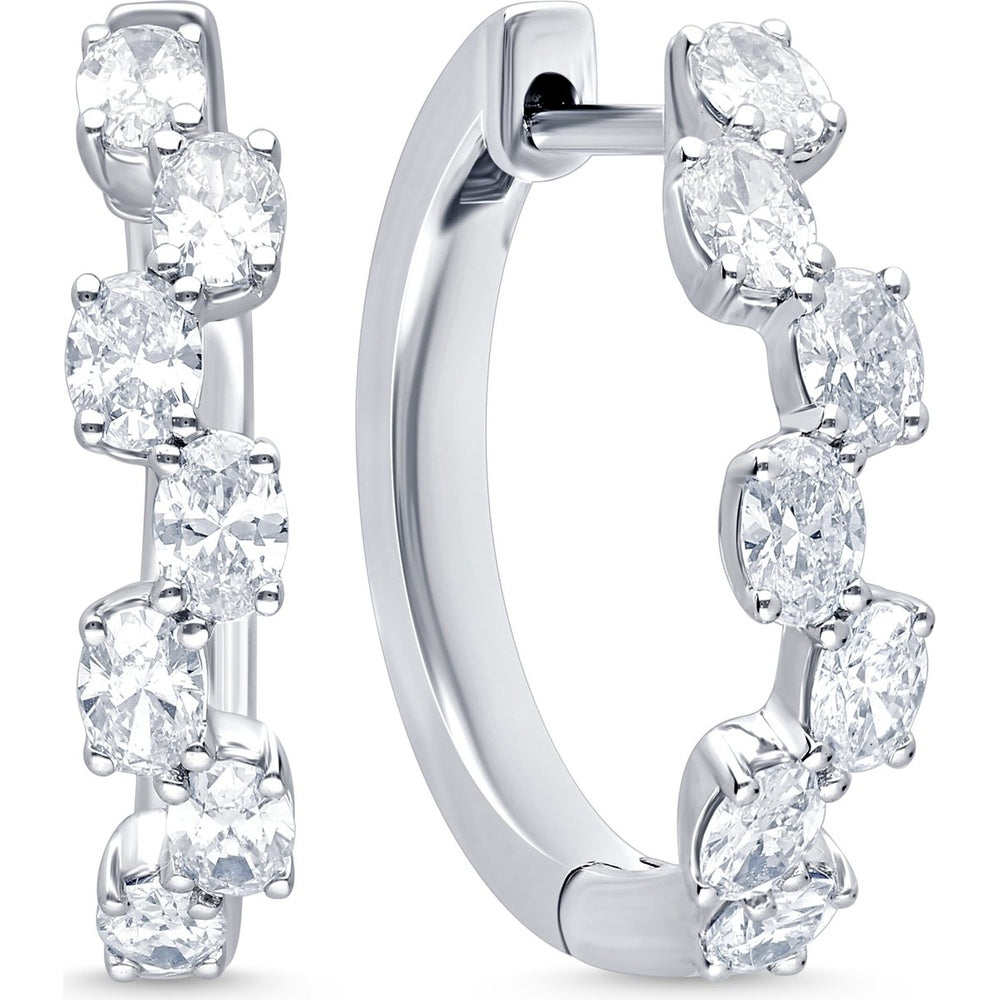 14K White Gold Small Hoop Earrings with Prong-Set Round Diamonds - 1.30 Carat Total Diamond Weight by Auriventus