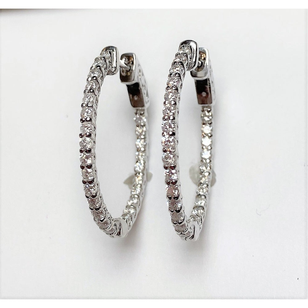 14K White Gold Small Hoop Earrings with Prong-Set Round Diamonds - 1.86 Carat Total Diamond Weight by Auriventus