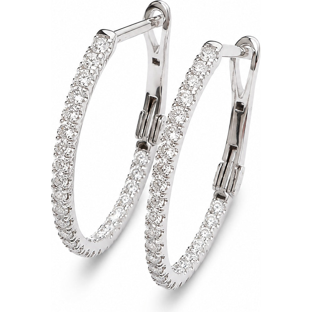 14K White Gold Small Hoop Earrings with Shared-Prong Set Round Diamonds - 0.33 Carat Total Diamond Weight by Auriventus