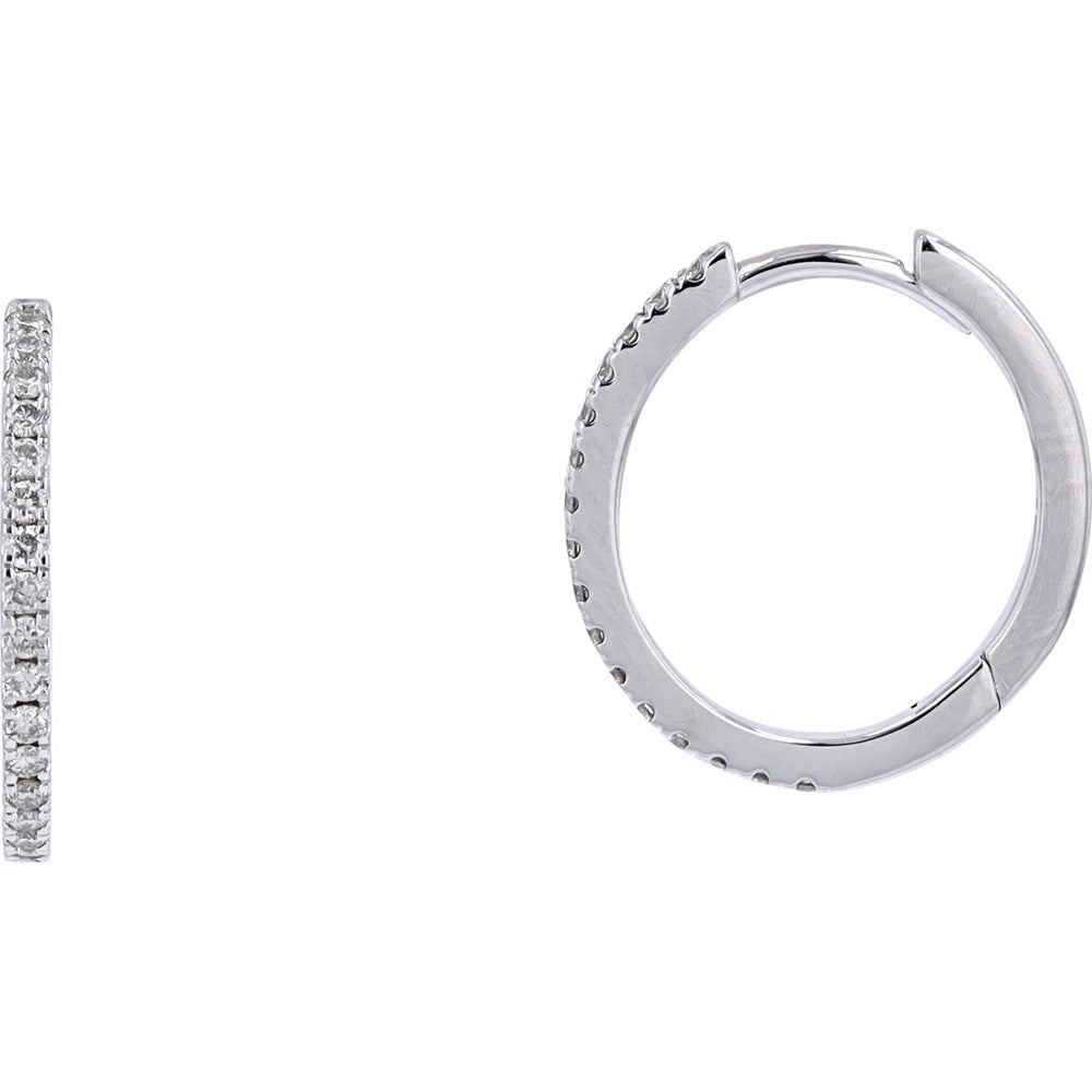 14K White Gold Small Huggie Hoop Earrings with Pavé-Set Round Diamonds - 0.25 Carat Total Diamond Weight