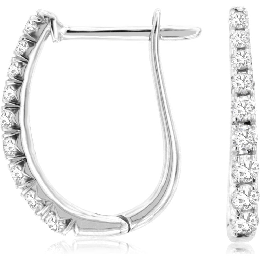 14K White Gold Small Huggie Hoop Earrings with Prong-Set Round Brilliant Diamonds - 0.25 Carat Total Diamond Weight - Royal Jewelry