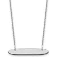 14K White Gold Small Oblong Bar Necklace - Polished Finish, Customizable Engravable Pendant by Oro Pregiato