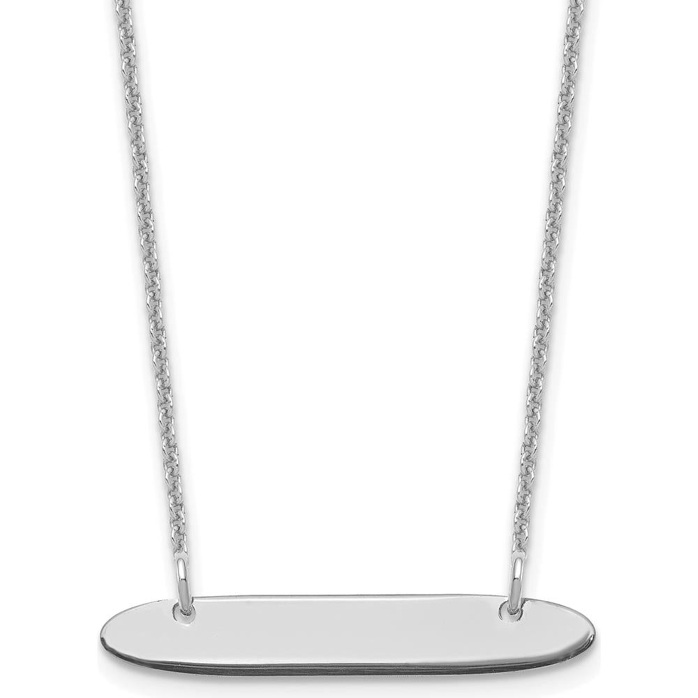 14K White Gold Small Oblong Bar Necklace - Polished Finish, Customizable Engravable Pendant by Oro Pregiato