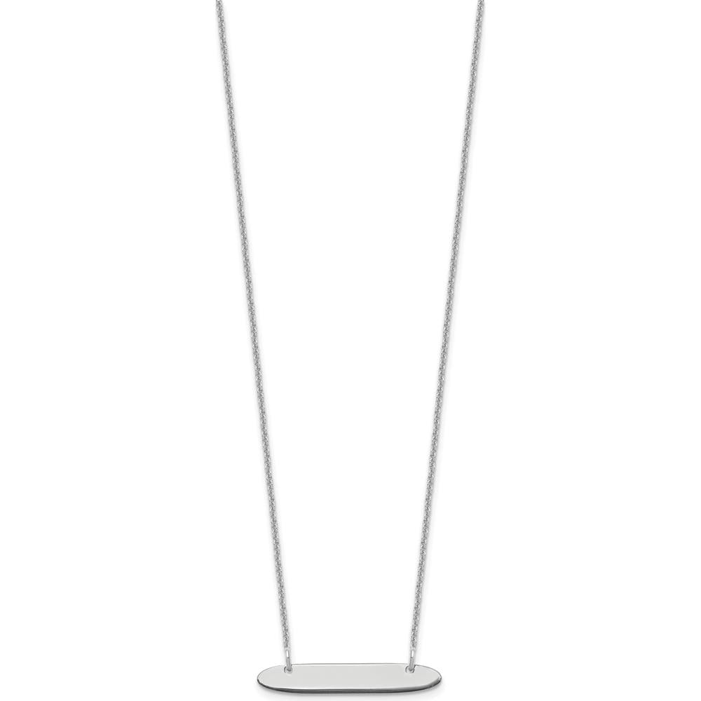 14K White Gold Small Oblong Bar Necklace - Polished Finish, Customizable Engravable Pendant by Oro Pregiato