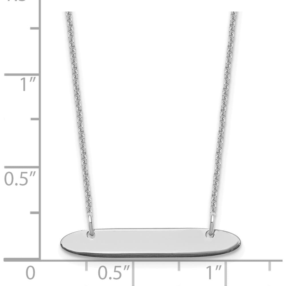 14K White Gold Small Oblong Bar Necklace - Polished Finish, Customizable Engravable Pendant by Oro Pregiato